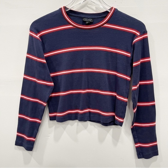 Topshop Stripe Long Sleeve Top Size 4 - Picture 1 of 7
